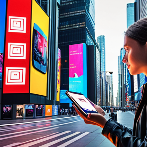 Home 4 **
A vibrant, futuristic cityscape with skyscrapers displaying flexible OLED screens showcasing dynamic advertisements and interactive art installations. In the foreground, a person is using a foldable smartphone with a seamless display. The overall mood should be optimistic and innovative.
**