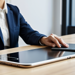 A professional individual, mid-30s, with a focused expression, wearing a stylish yet modest business casual outfit. They are gently placing a sleek smartphone onto a discreet, integrated wireless charging surface embedded in a modern, uncluttered office desk. A subtle, conceptual energy ripple or soft glow emanates from the charging surface, illustrating seamless wireless power transfer without any visible cables. The background features a clean, contemporary office environment with soft, natural lighting.
    *   **Quality Modifiers**: Professional photography, high detail, natural light, soft focus background, perfect anatomy, correct proportions, natural pose, well-formed hands, proper finger count, natural body proportions.
    *   **Safety Modifiers**: Fully clothed, modest clothing, appropriate attire, professional dress, safe for work, appropriate content, family-friendly.