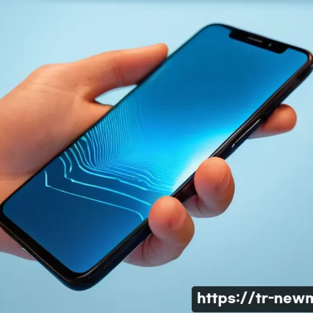 내구성 강화 소재 - **A Futuristic Self-Healing Smartphone Screen:** A close-up shot of a sleek, modern smartphone. The ...