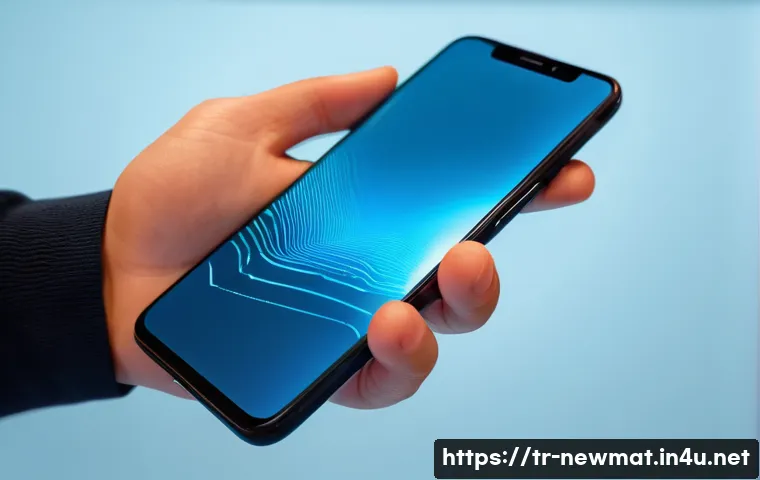 내구성 강화 소재 - **A Futuristic Self-Healing Smartphone Screen:** A close-up shot of a sleek, modern smartphone. The ...