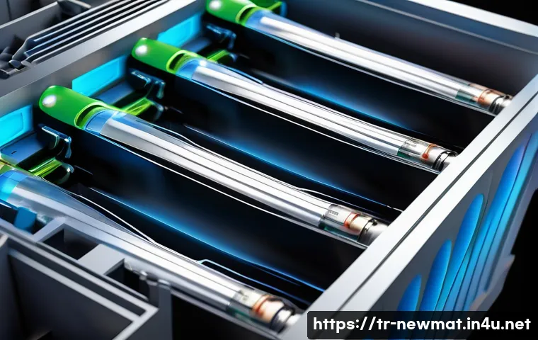 전기차 배터리 소재 - **Prompt:** A highly detailed and intricate cross-section of a futuristic electric vehicle battery, ...