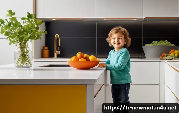 고성능 내구성 소재 - **Prompt:** A modern, brightly lit Turkish kitchen designed with futuristic, high-performance materi...